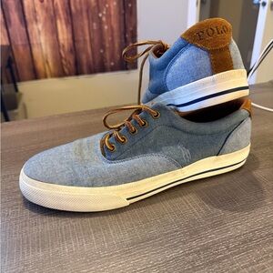 Polo by Ralph Lauren Men's Blue Denim and Brown Suede Casual Sneakers